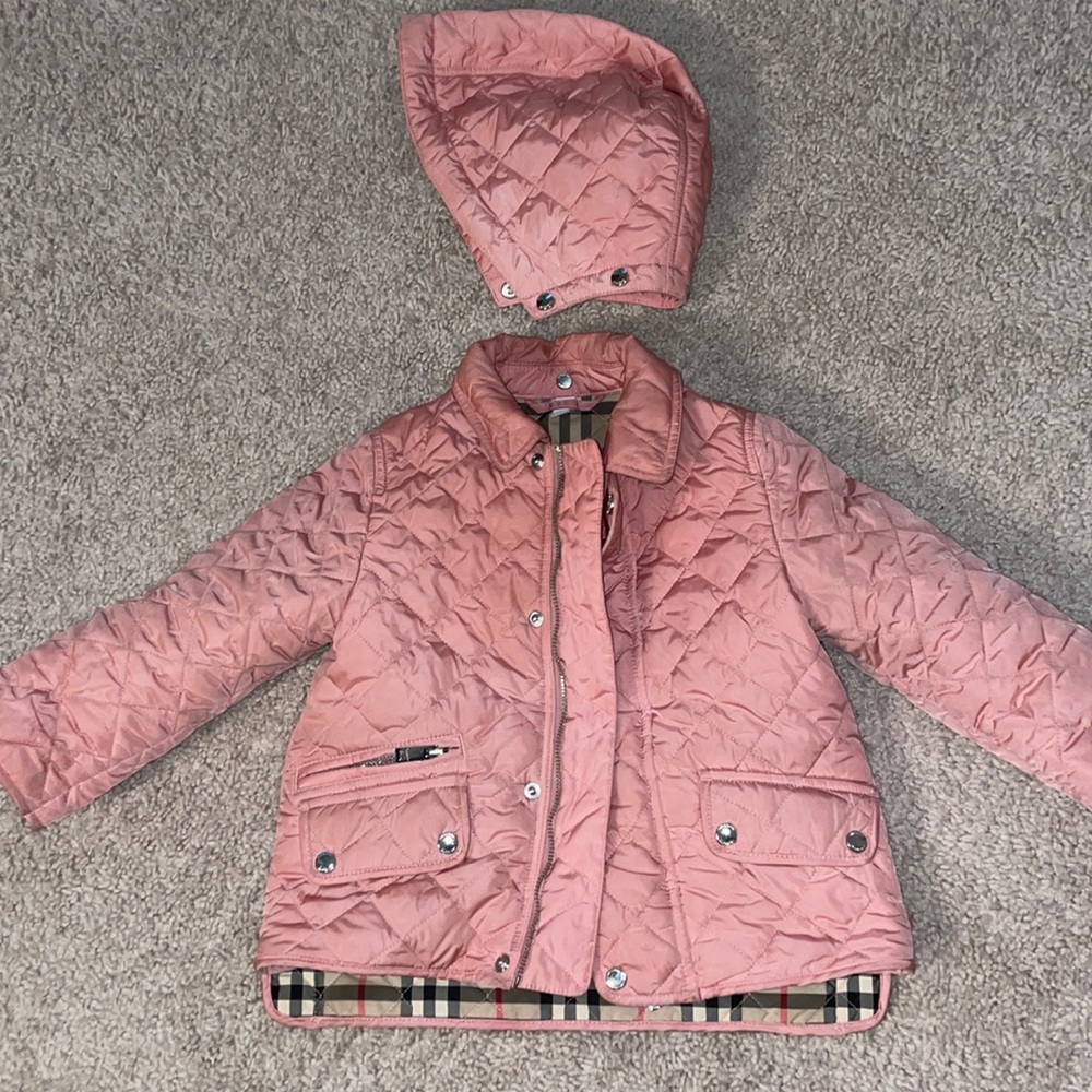 COPY - Authentic Burberry Kids Pink detachable hood quilted coat